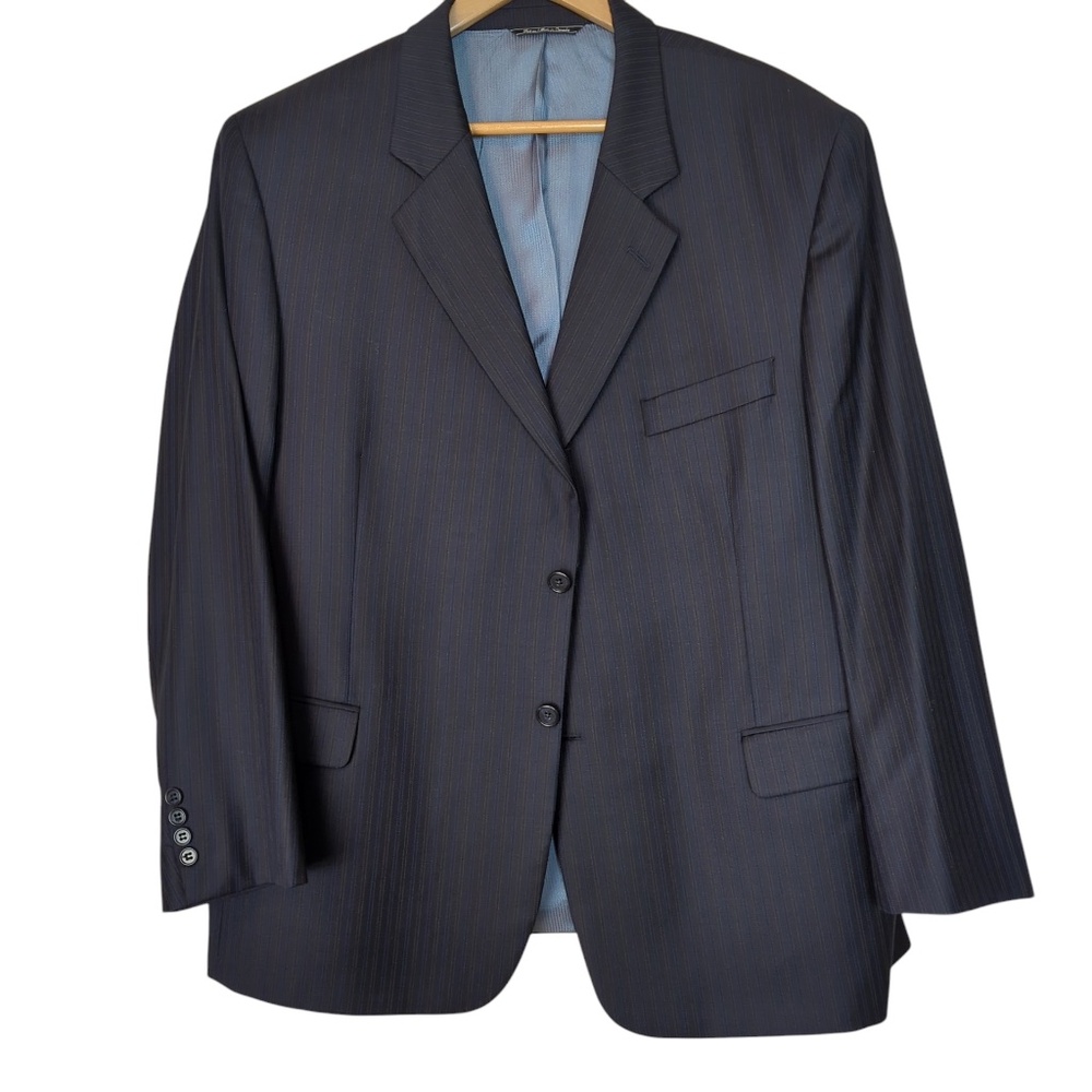 Jack Victor Blue Black Pinstripe Wool Blazer Suit Jacket